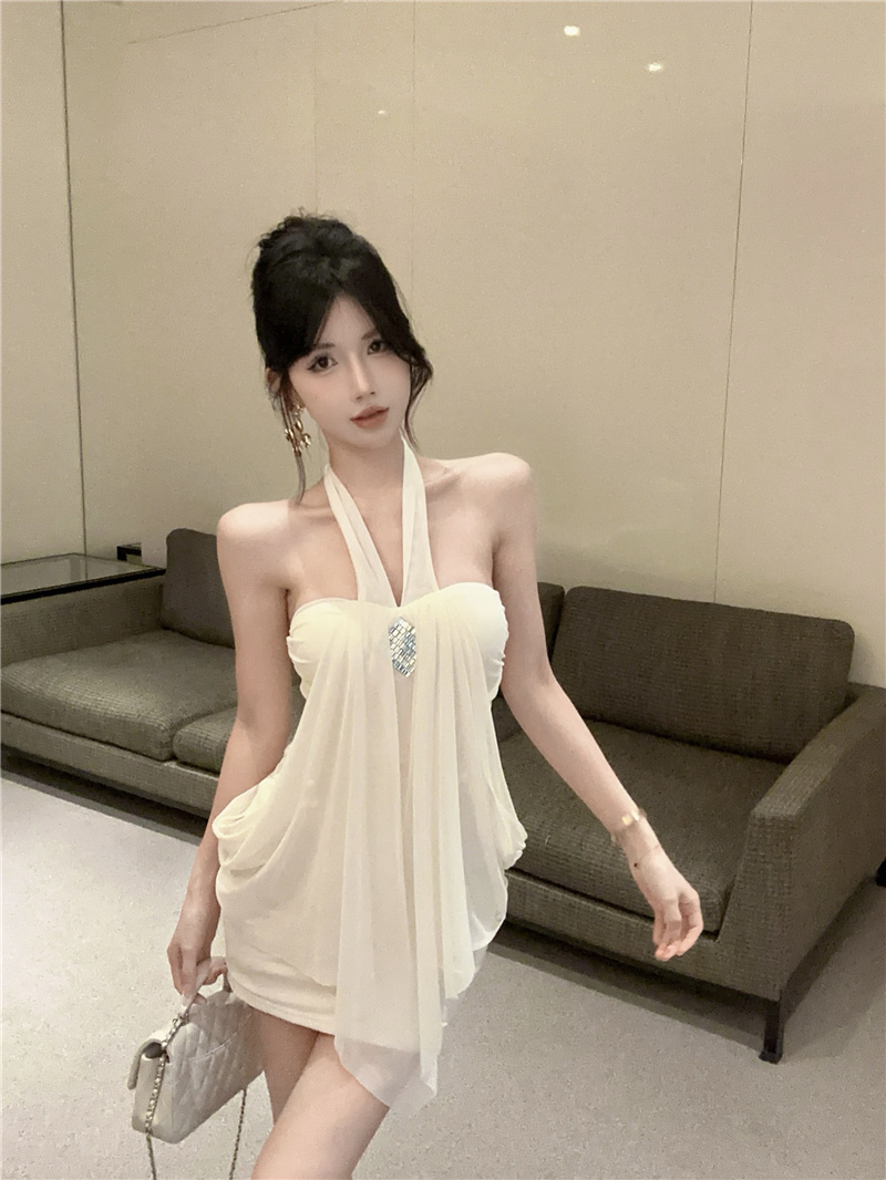 Blue Halter Strapless Bodycon Mini Dress Summer Backless Waist-Cinched Pure Desire Style - Image 2