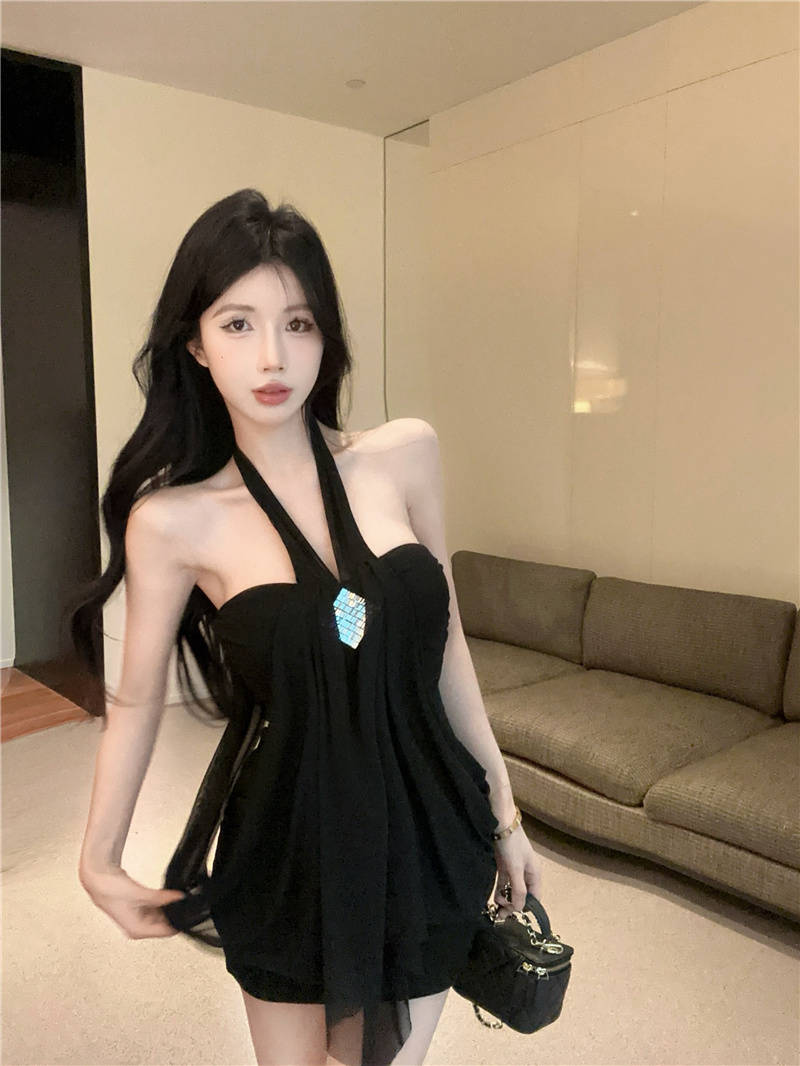 Blue Halter Strapless Bodycon Mini Dress Summer Backless Waist-Cinched Pure Desire Style - Image 4