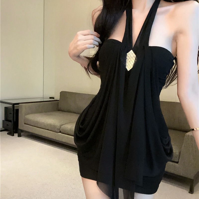 Blue Halter Strapless Bodycon Mini Dress Summer Backless Waist-Cinched Pure Desire Style - Image 5