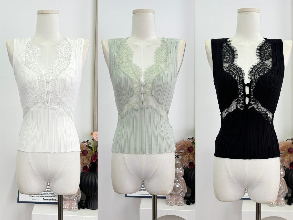 JAYKY YANG Lace Dream V-Neck French Lace Trim Slim Camisole Tank Top for Women