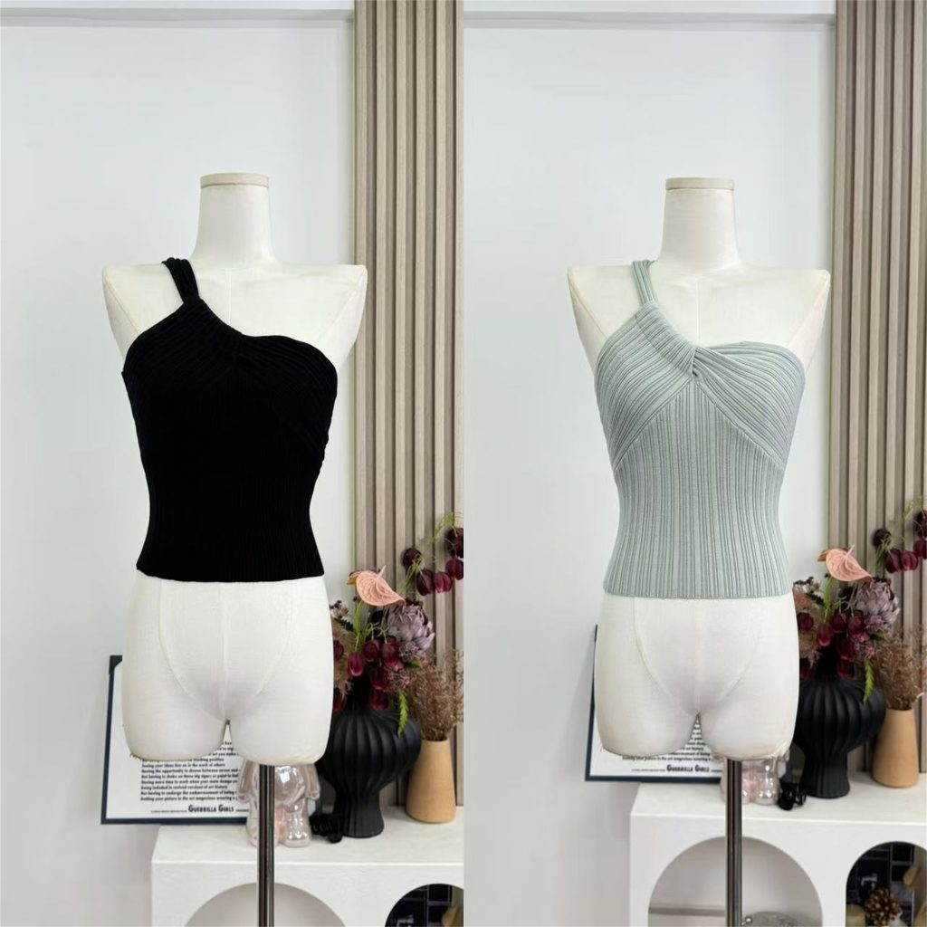 FAY Ice Blue Lemon One-Shoulder Knit Camisole Top for Women Summer 2026