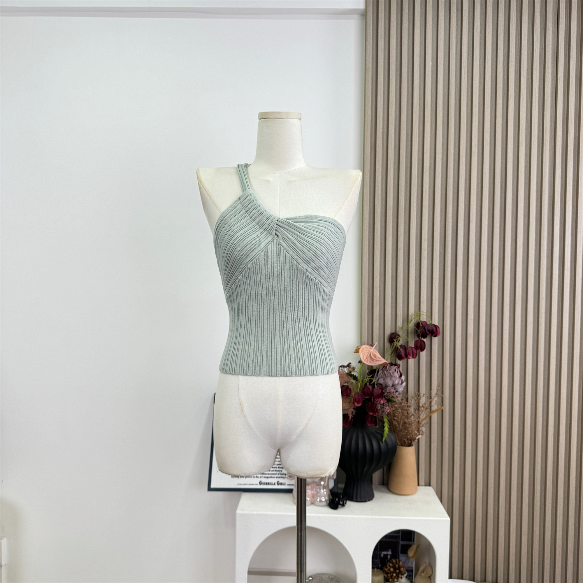 FAY Ice Blue Lemon One-Shoulder Knit Camisole Top for Women Summer 2026 - Image 2