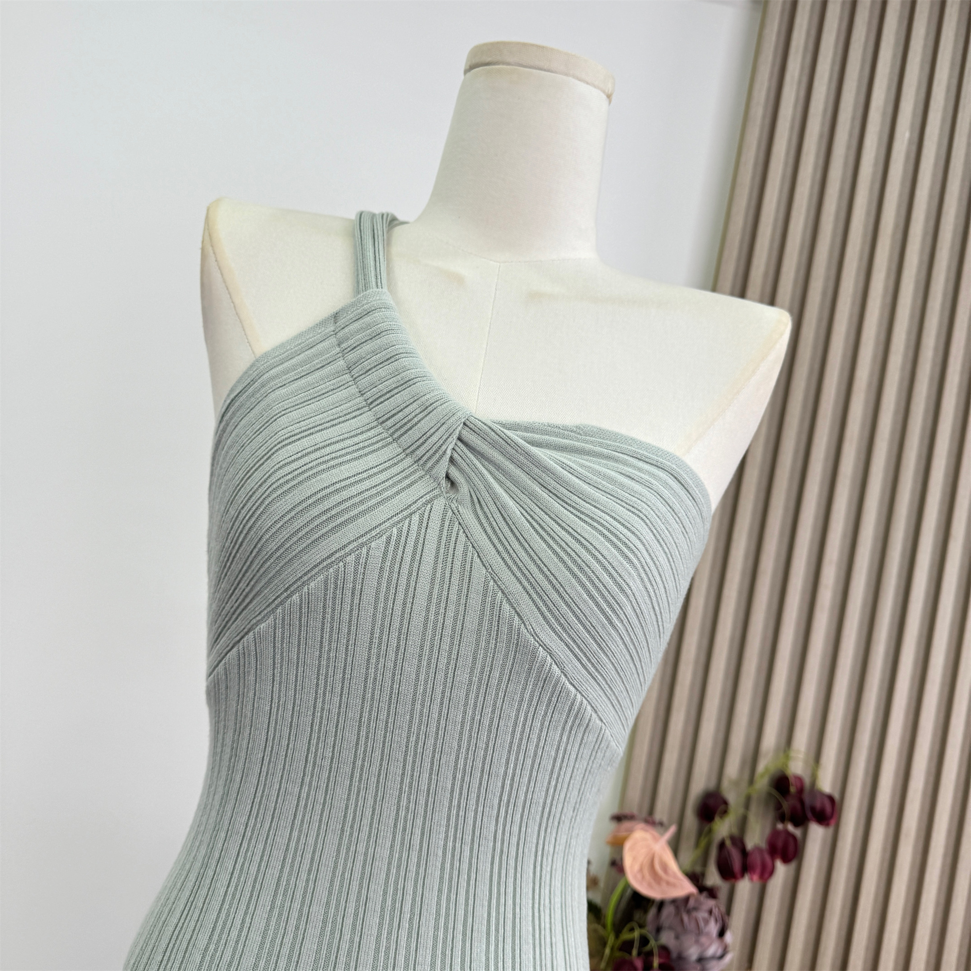 FAY Ice Blue Lemon One-Shoulder Knit Camisole Top for Women Summer 2026 - Image 3