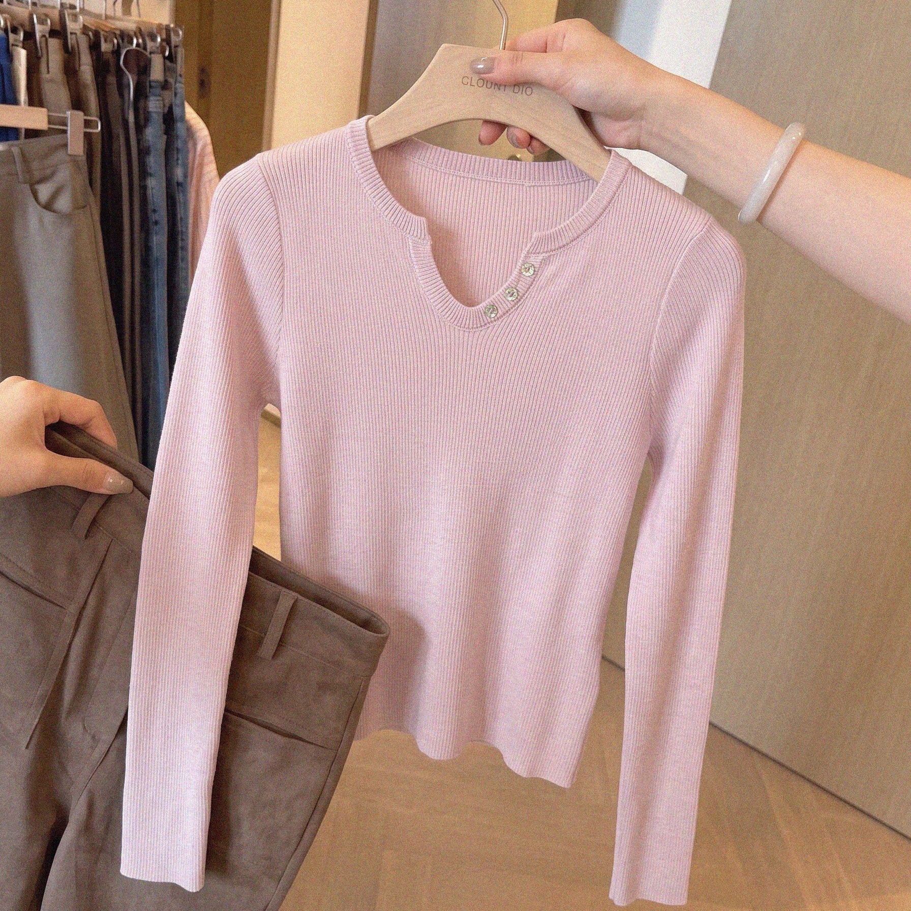 Korean Style V-Neck Long Sleeve Knit Sweater for Women Slimming Versatile Base Top - Image 5