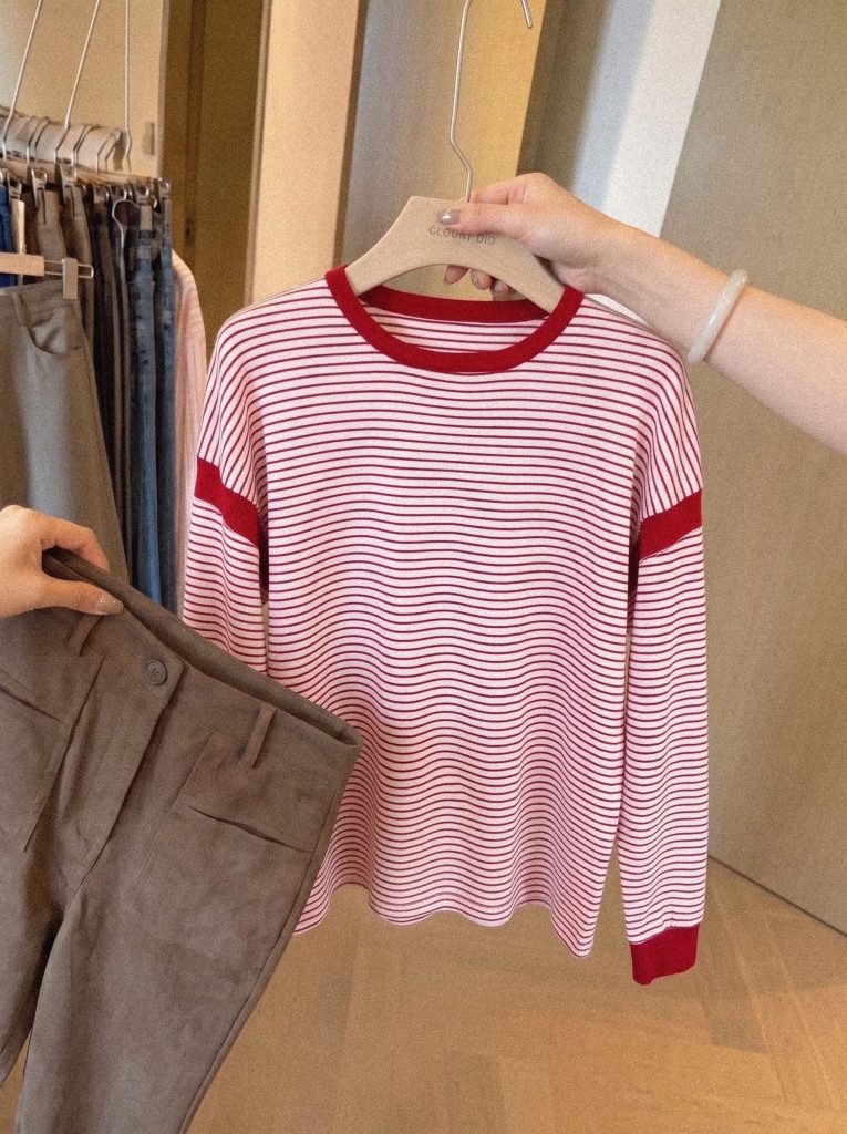Striped Color Block Long Sleeve Knit Sweater Women's Fall 2026 Retro Casual Top