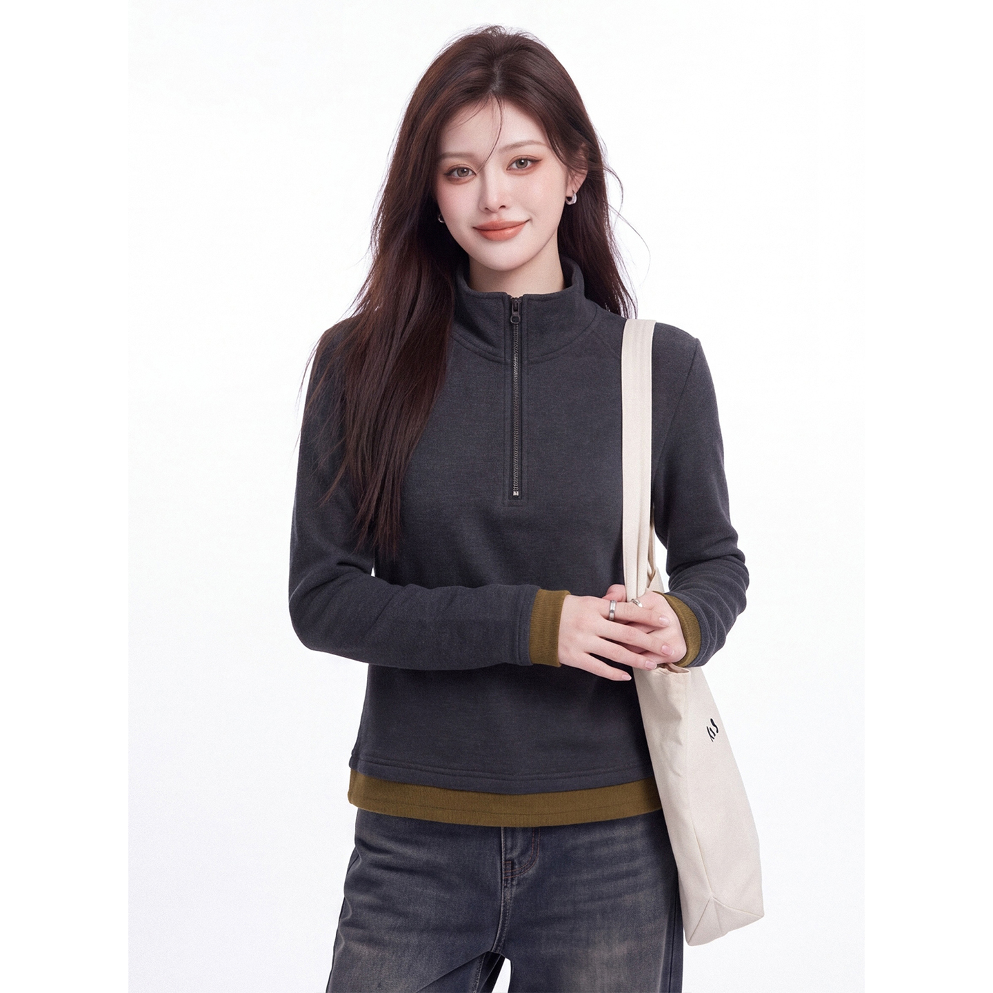 Women's Thick Double-Sided German Velvet Half-Zip Long-Sleeve Base Layer Top 2026 Fall New Design Premium Color-Block Shirt - Image 5